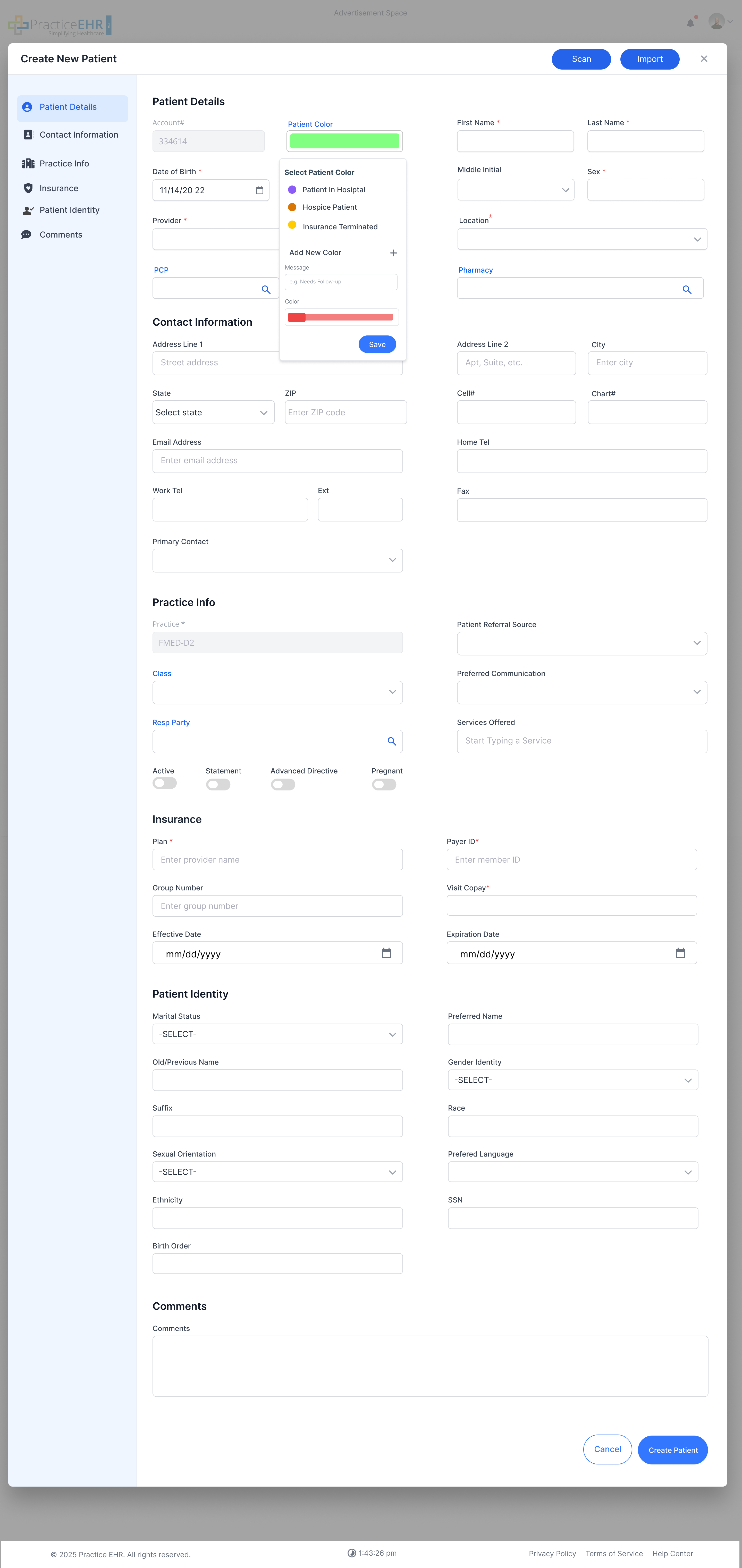 Add Patient Color View